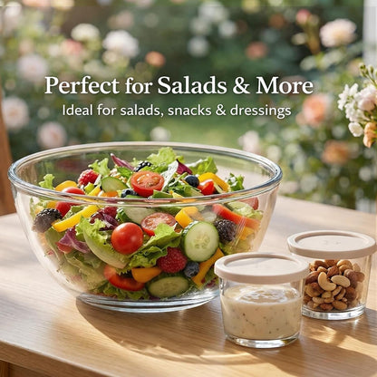 6QT Extra Large Glass Mixing Bowls Clear Glass Salad Cooking Bowls for Kitchen Salad Bread Storage with 8Oz Small Bowls,Ideal for Kitchen Storage ﻿4