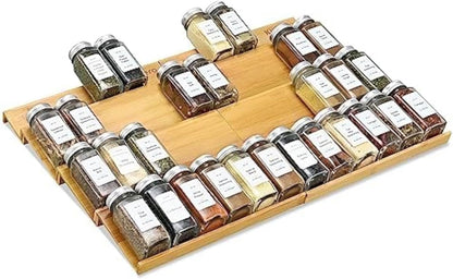 Spice Drawer Organzier,4 Tiers- 8Pcs Bamboo Spice Rack Tray Insert for Cabinet Drawer Countertop, Kitchen Seasoning Storage Drawer Organization,22" Wide X 15.8" Deep （Hold up to 48 Jars1