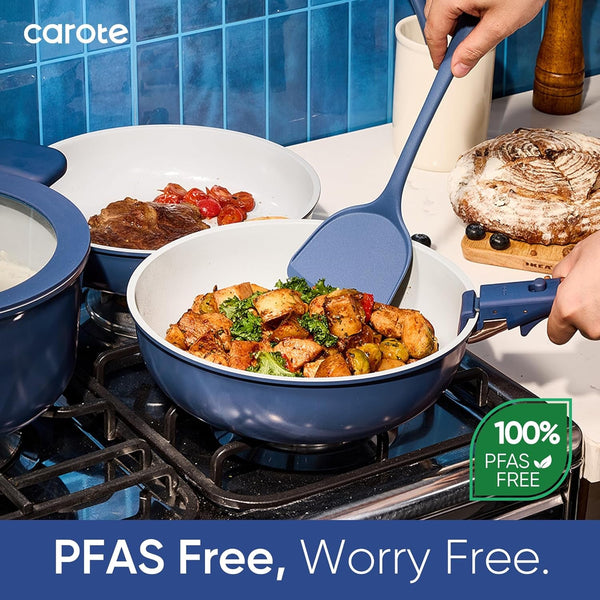 27Pcs Ceramic Cookware Set, Pots and Pans Set with Detachable Handle | Non-Stick, Non-Toxic, PFAS and PFOA Free, Induction Compatible, Dishwasher & Oven Safe, Space Saving, Camping Cooking, Blue7