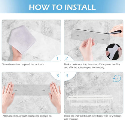 2 Pack Adhesive White Shower Caddy Organizer with Hooks, Rustproof No Drilling Wall Mounted Storage Shelf Rack for inside Shower/Bathroom/Kitchen6