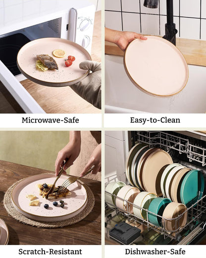 Plates and Bowls Set with Rim, Stoneware Dinnerware Sets for 45