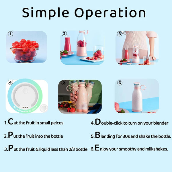 Portable Blender, Mini Blender for Smoothies and Shakes with 4 Blades, 11 Oz Personal Size Blender with Travel Lid and USB Rechargeable for Kitchen, Office, Gym (Pink)5