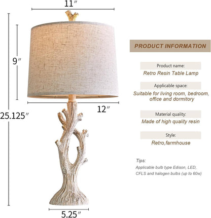 Farmhouse Table Lamps Set of 2 for Living Room Bedroom Bedside Tree Lamp Nightstand End Table 25" Lamps Vintage Natural Style6