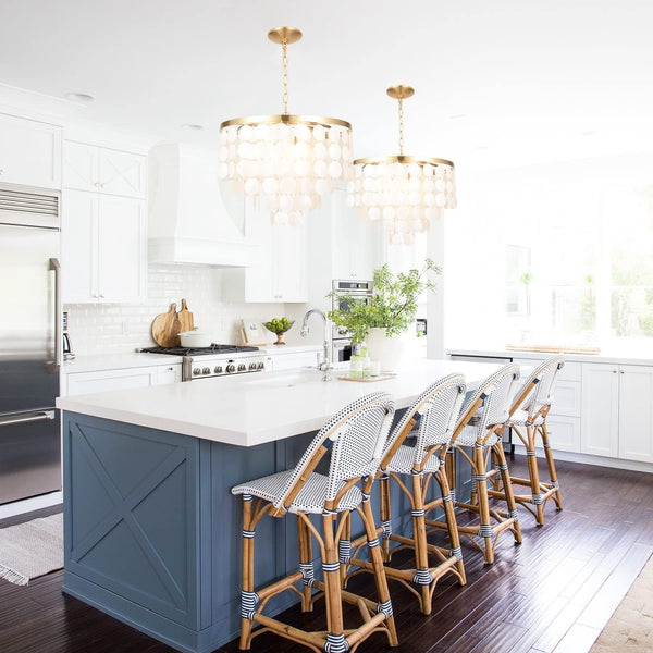 18.2" White Shell Chandeliers, Brushed Brass Finish, Coastal Kitchen Island Light Fixture, 4 Light Modern Pendant Light for Dining Room, Entryway and Bedroom, ETL Listed, AL2608-P44