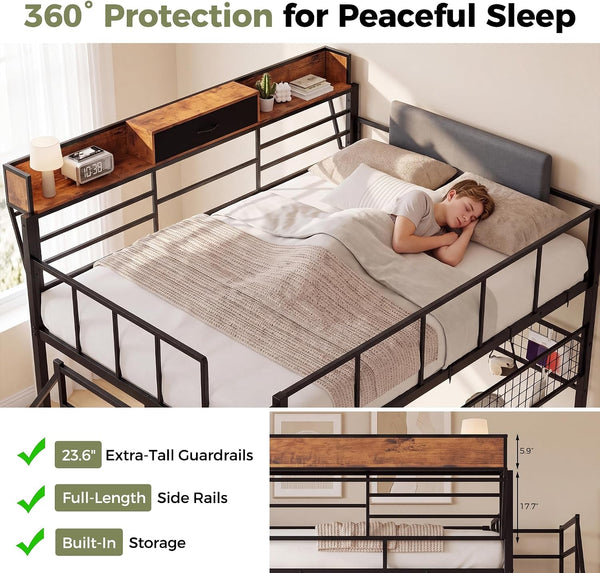 Full Loft Bed with Stairs, Storage, Headboard and LED Light (Black)3