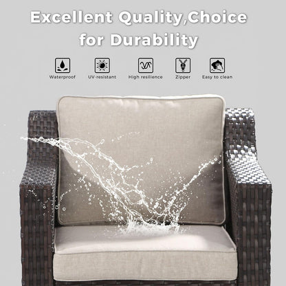 7 Piece Patio Furniture Set, Wicker Outdoor Conversation Set | Patio Chair Set with Olefin Removable Cushion, All-Weather Outdoor Couch with Deep Seat for Porch, Deck and Backyard, Beige3