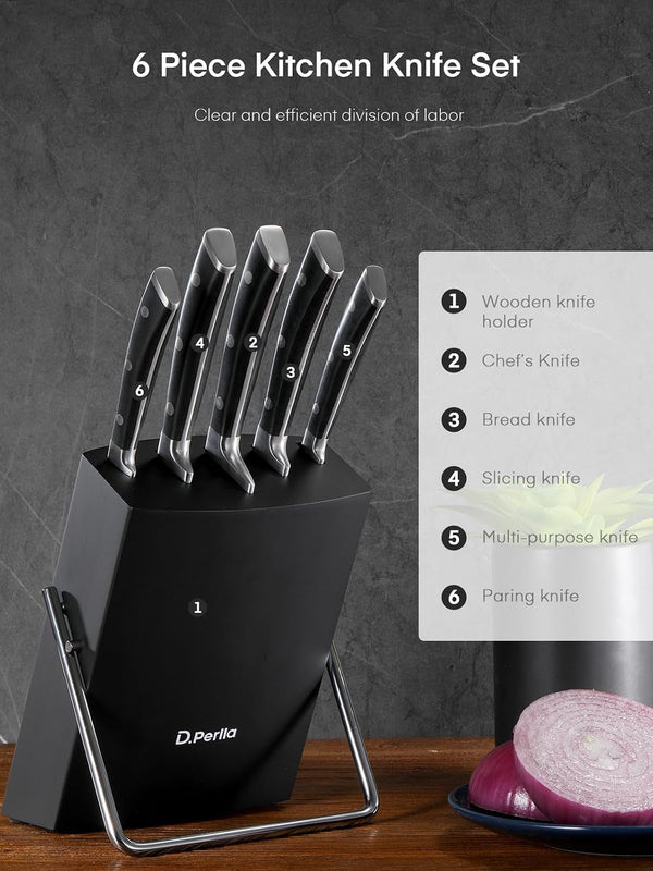 Knife Set,  6 Pieces Small Kitchen Knife Set with Block, German Stainless Steel Knives Set, Sharp Chef Knife Block Set, Black2