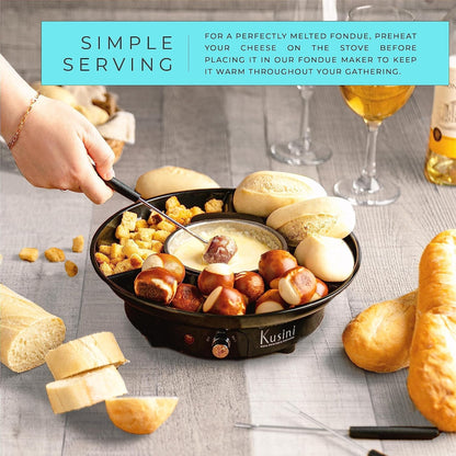 Electric Fondue Pot Set – Chocolate Fondue Kit - Temperature Control | Detachable Serving Tray, 10Oz Melting Pot, 4 Roasting Forks - Gift Set & Date Night Idea. Serve at Movie Night or Game Night.6