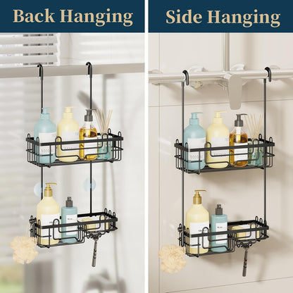 over the Door Shower Caddy - 2-Tier Hanging Shower Organizer with Soap Holder, Rustproof Bathroom Storage and Organizer Rack for Shampoo, Towels, and Toiletries, Black3