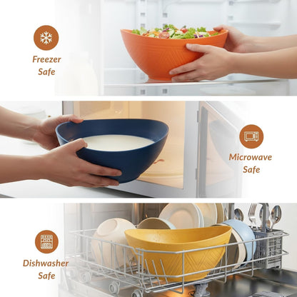 60Oz Wheat Straw Bowls Set of 6 Salad Bowls Large Popcorn Bowl Unbreakable Serving Bowls Microwave & Dishwasher Safe Bowl Set Centerpiece Bowls for Kitchen, Party, Decor, Camping (Multi)5