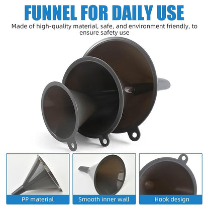 Plastic Kitchen Funnel Set of 3, round Kitchen Funnels for Filling Bottles, Durable and Multifunctional Funnels for Filling Canning, Cooking, Lab or Car Oil (Gray)3