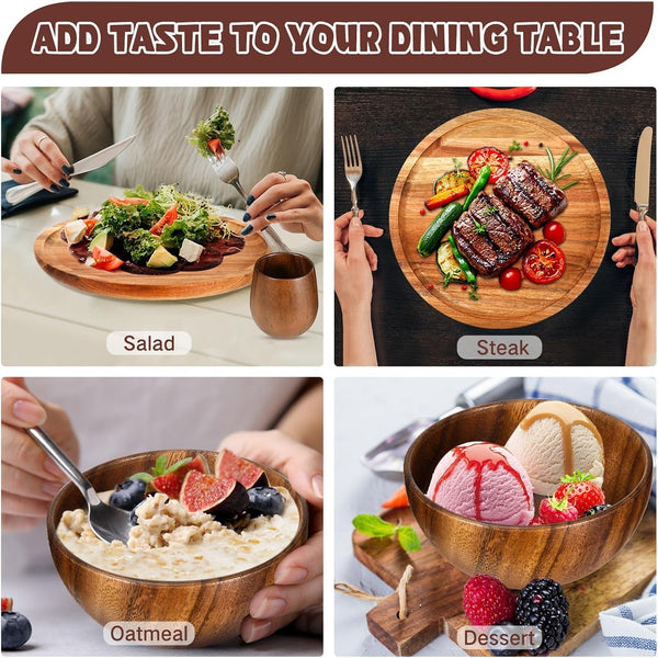 12 Pcs Acacia Wood Dinnerware Set for 45