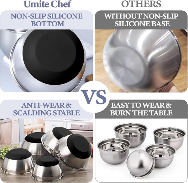 Mixing Bowls with Airtight Lids Set, 8PCS Stainless Steel Nesting Bowls Set, 3 Grater Attachments & Non-Slip Bottoms, Size 5, 4, 3.5, 2, 1.5QT for Baking & Mixing(Black)4