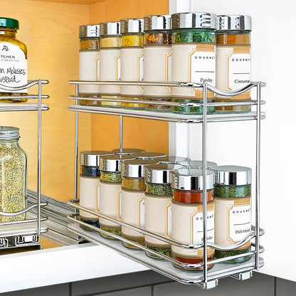 ® Pull Out Spice Organization for Cabinets - 4-3/8 Inch Wide – Spice Rack for inside Cabinets, Slide Out Spice Rack Organizer for Cabinet – Pull Out Spice Rack, Sliding 2 Tier Chrome1