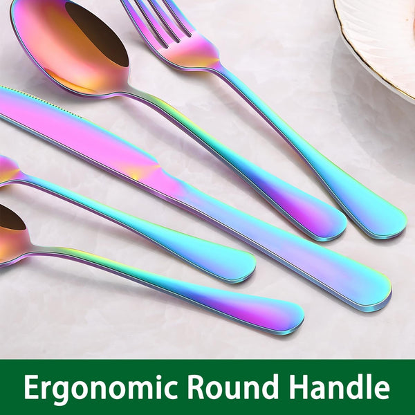 Colorful Rainbow 30 Pieces Silverware Sets Service for 6,Colored Flatware Sets Contains Knife and Fork Spoons Eating Utensils Sets for Kitchen Tableware3