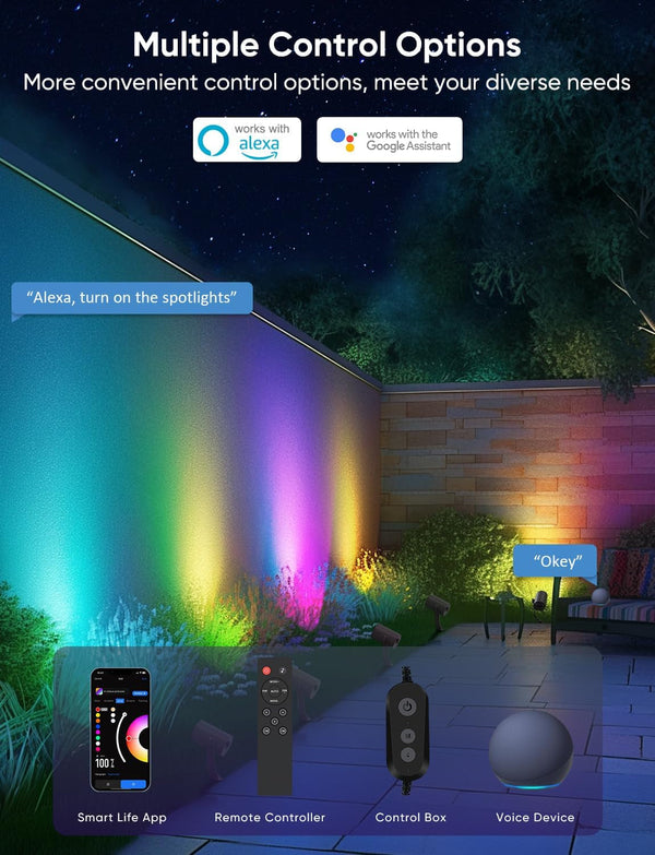 Smart Landscape Lighting Kit 12W, 2 Pack Outdoor Spot Lights RGBCW5