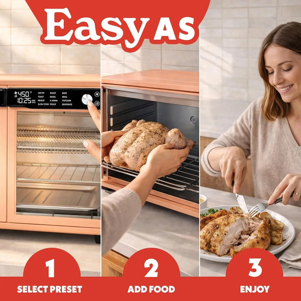 French Door Air Fryer Oven - 37 Qt Large Capacity Convection Toaster Oven, Fryforce 360°, Digital Display, 12 Cooking Presets, Dehydrate, Fits 13” Pizza, Dishwasher-Safe, Peach10