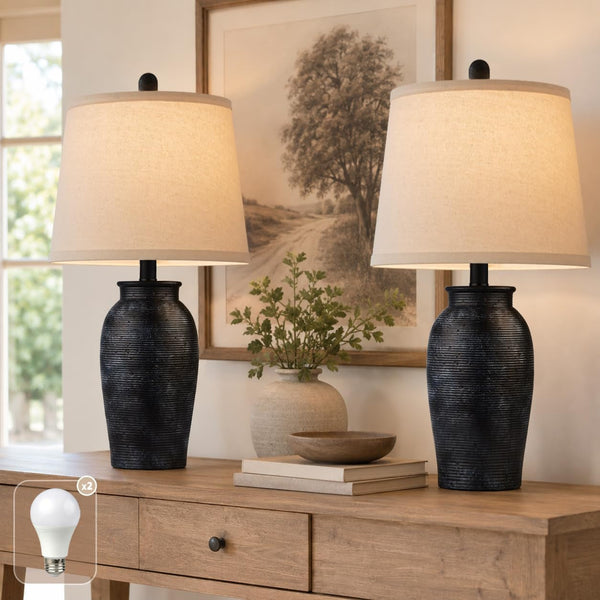 Ceramic Table Lamps Set of 2 for Living Room, 24.5'' Black Lamps1