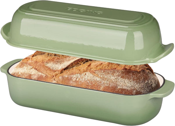 Enameled Cast Iron Loaf Pan with Lid, Bread Pan, Dutch Oven Bread Pan for Homemade Sourdough Bread Baking, 12.5X5.5 Inch, 5Qt, Pistachio Green1