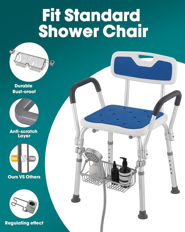Rustproof Hanging Shower Caddy for Shower Chair, Stainless Steel Bathroom Basket for Bathroom Chair Bench, Showers Chair Caddy, Shampoo Bottle Holder for Elderly, Pregnant, Handicap, Patient5