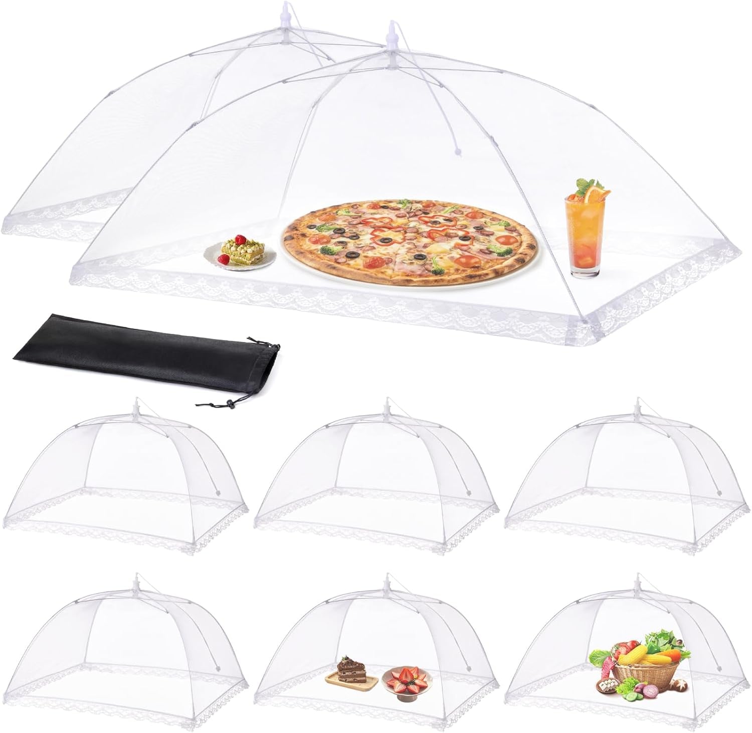 food-covers-for-outdoors-2-extra-large-40x25-6-large-17x17-pop-up-mesh-food-tents-collapsible-reusable-bug-proof-nets-for-picnics-bbqs-camping-stainless-steel-frame