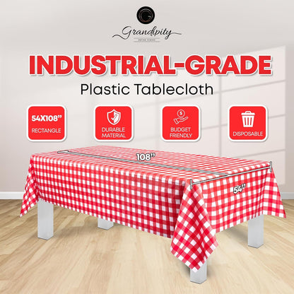 Plastic Table Cloth Disposable 12 Pack 54” X 108” Rectangle | Red Gingham Plastic Table Covers, Durable Disposable Tablecloths, Fade and Tear-Resistent Table Cover for Party, Event2