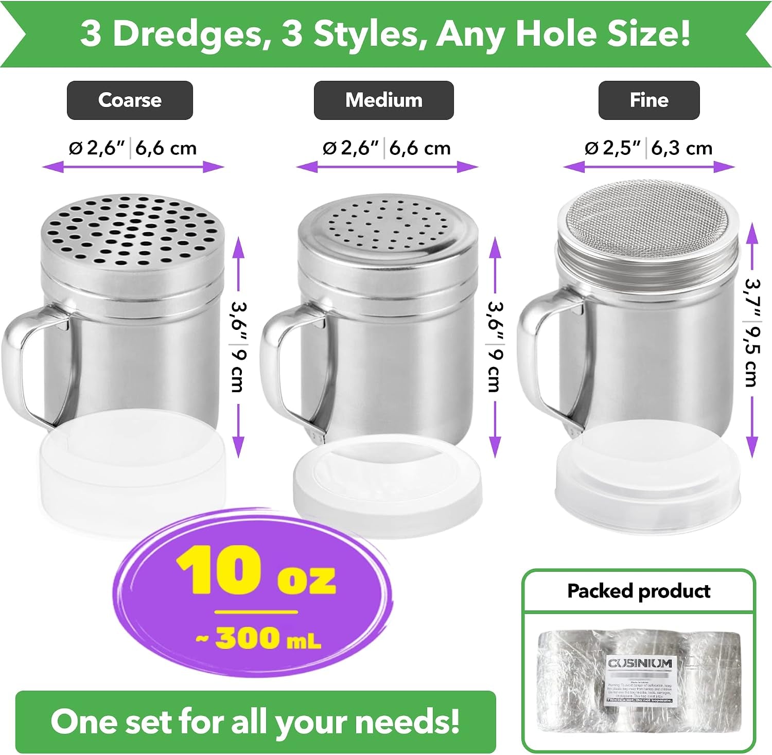 set-of-3-10oz-stainless-steel-dredges-with-handle-fine-mesh-medium-holes-large-holes-for-coarse-seasonings
