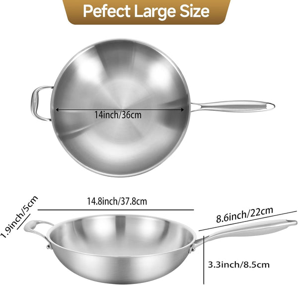 14.5 Inch Stir-Frying Wok Pan | Tri-Ply Stainless Steel | Induction Cooking Wok Pan | Dishwasher and Oven Safe | Heavy Duty | Detachable Handle4