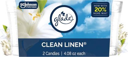 1-Wick Scented Candle Jar, Clean Linen, Air Freshener Infused with Essential Oils, 4.08 Oz, 2 Count1