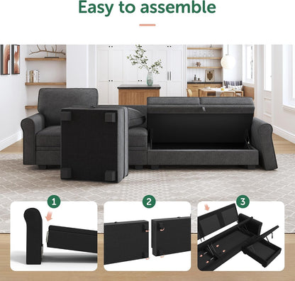 Sectional Sofa with Storage Seat U Shaped Couch with Reversible Chaise Convertible Sectional Couches for Living Room,Dark Grey6