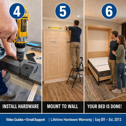 Queen Size Murphy Bed Hardware Kit — Vertical Wall Bed Frame | DIY Murphy Bed Kit with Gas Pistons + 3 Step-By-Step Guides | Made in North America | Hideaway Bed Mechanism7