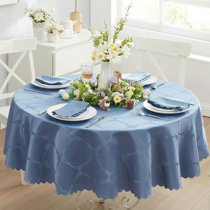 Ribbons and Bows Damask Fabric Tablecloth, Blue, 70 Inch Round, Wrinkle & Stain Resistant Table Cover7
