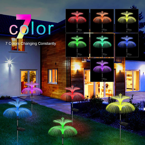 Solar Garden Lights 3 Pack New Upgraded Solar Lights Outdoor Waterproof 7 Color Changing Double Jellyfish and Star Flower Garden Decor Yard Lawn Christmas Outdoor,Gifts for Mother'S Day Women2