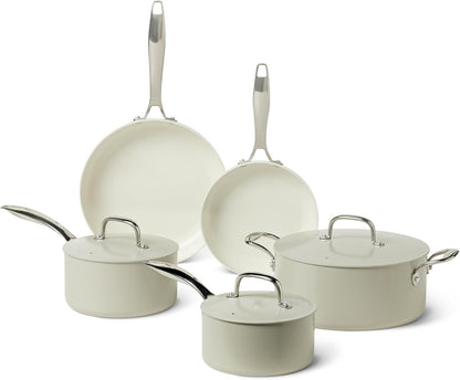 Ceramic Nonstick Cookware, 8-Piece Set of Pots and Pans, Dishwasher and Oven-Safe, All Cooktop Induction Friendly, Linen Gray1