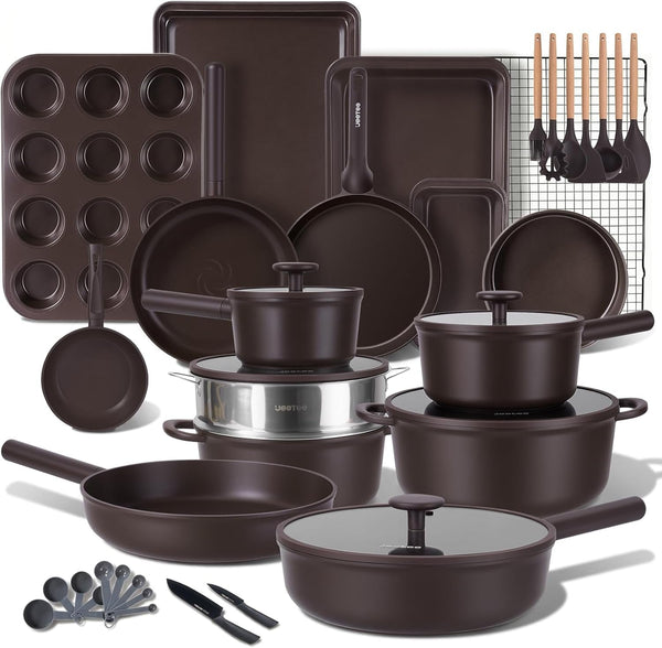 50-Piece Titanium Pots and Pans Set Nonstick with 6Pc Bakeware | Cookware Sets for New Home Cooking, Healthy Pot and Pan Set Induction & Oven & Dishwasher Safe, PTFE & PFAS Free, with Lid1