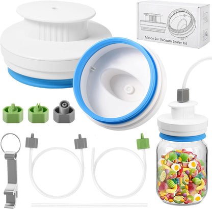Upgraded Mason Jar Canning Sealer Kit - Sealer Set with Hoses Compatible with Foodsaver Vacuum Sealers - for Wide Mouth and Regular Mouth Jars (White)1