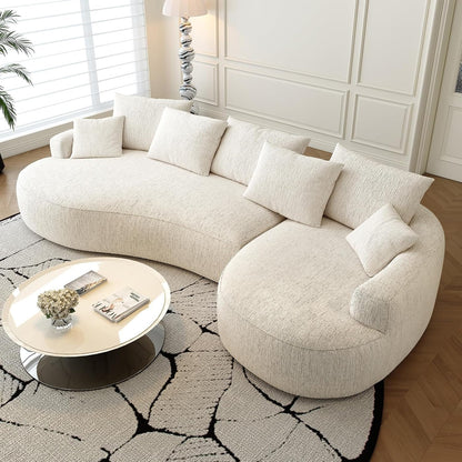 115-Inch L-Shaped Luxurious Modern Contoured Curved-Back Sofa, a Seamless Boneless Design with Curved Silhouette, Ideal for Living Room Use(Right Chaise,White)1