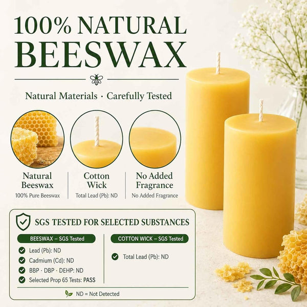 Natural Beeswax Pillar Candles, Non Toxic,2X4 Inch, 6 Pack,210 H Long Burn2