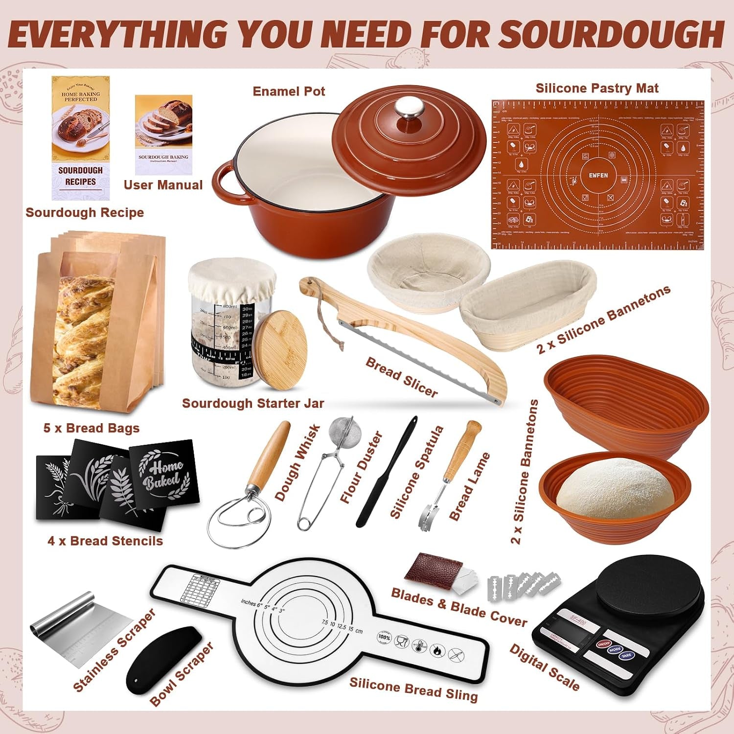 sourdough-starter-kit-with-enamel-cast-iron-pot-complete-sourdough-bread-baking-supplies-round-oval-bread-proofing-basket-with-34-oz-starter-jar-bread-making-tools-kit