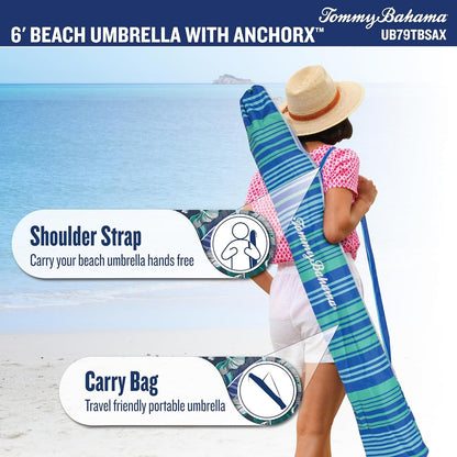 Tommy Bahama ANCHORX Adjustable Beach Umbrella Base System with Sand Anchor and Carrying Bag, SPF 50+ Protection Portable Outdoor Market Umbrella5
