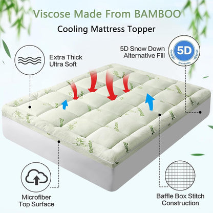 Premium Viscose Made from Bamboo Twin XL Size Mattress Topper,1200 GSM Quilted Fitted Extra Thick Mattress Pad,Pillow Top Mattress Cover with Deep Pocket up to 21 Inches（39 * 80Inch）2