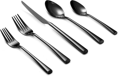 Bailey Black 20-Piece Forged Stainless Steel Flatware Set Cutlery Set, Service for 4, Silver Finish, Dishwasher Safe1