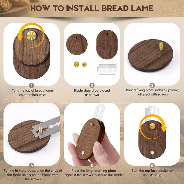 Upgraded UFO Bread Lame Dough Scoring Tool,Magnetic Sourdough Scoring Tool,Black Walnut Bread Lame Cutter Scoring Knife for Bread Baking Includes 5 Replaceable Razor Blades for Bread Baking5