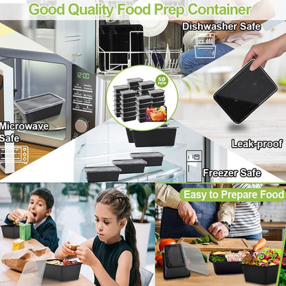 50-Pack Meal Prep Containers, Single Compartment with Lids, 26 OZ.5