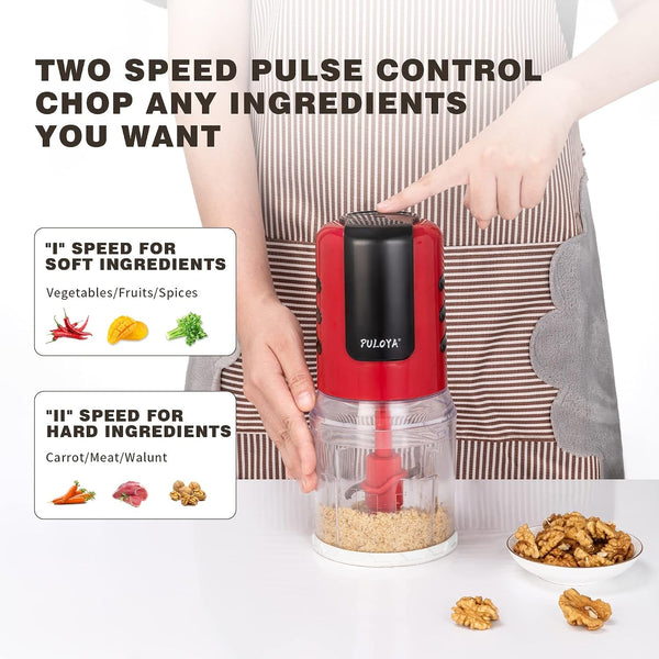 Mini Prep Food Processor 2 Cup Small Electric Food Chopper 2 Speed for Vegetables, Meat, Fruits and Nuts with 4 Stainless Steel Blades, 400-Watt, Red4