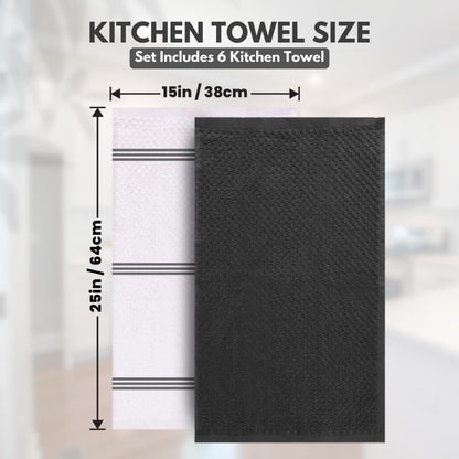 Kitchen Towels - 6 Pack - Cotton Dish Towel |15" X 25"| | 100% Cotton, Highly Absorbent Tea Towels - Lint Free, Soft, Durable & Quick Dry, Ideal for Drying Dishes & Kitchen Cleaning3