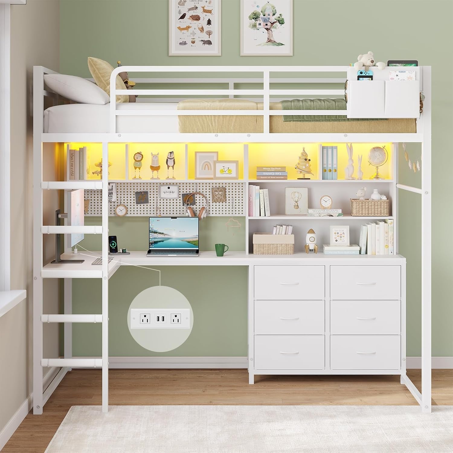 loft-bed-twin-size-with-l-shaped-desk-bookshelf-and-charging-station-metal-twin-loft-bed-with-6-storage-drawers-open-shelves-and-hutch-loft-twin-beds-with-led-lights-and-safety-guardrail-white