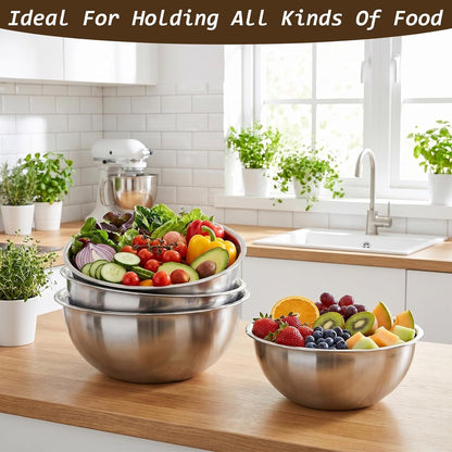 12 Pcs Stainless Steel Mixing Bowls with Graduations Metal Bowl Set Reusable Baking Food Storage Containers for Baking Cooking Salad Prep Storage Silver 9 X 3.5 Inch5