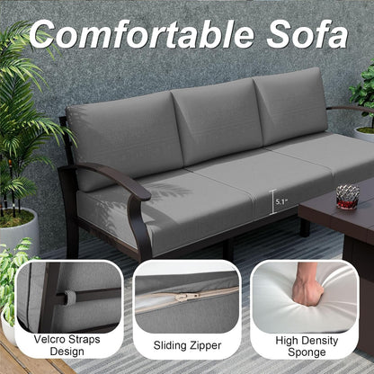 Aluminum Patio Furniture Set with Coffee Table Rectangular, 5-Seat Outdoor Sectional Furniture W/2 Swivel Chairs, Patio Conversation Set for Porch, Backyard, Poolside-Grey2