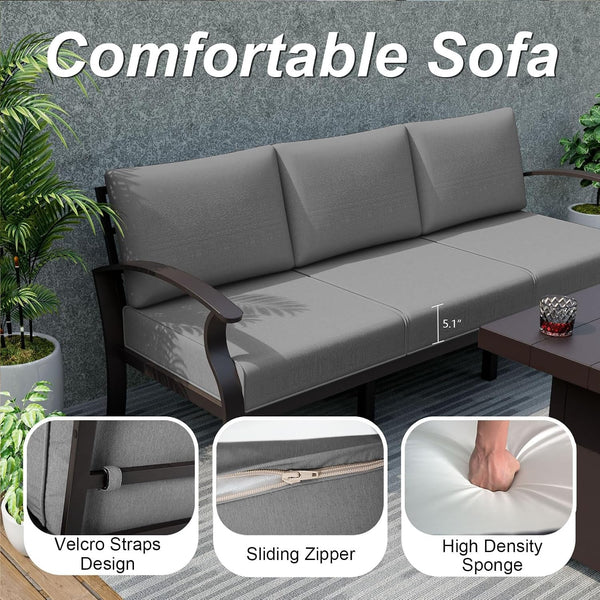 Aluminum Patio Furniture Set with Coffee Table Rectangular, 5-Seat Outdoor Sectional Furniture W/2 Swivel Chairs, Patio Conversation Set for Porch, Backyard, Poolside-Grey2